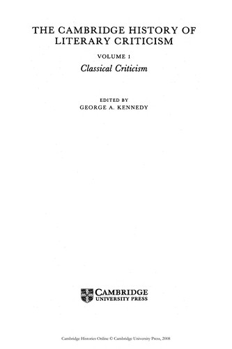 The Cambridge History of Literary Criticism