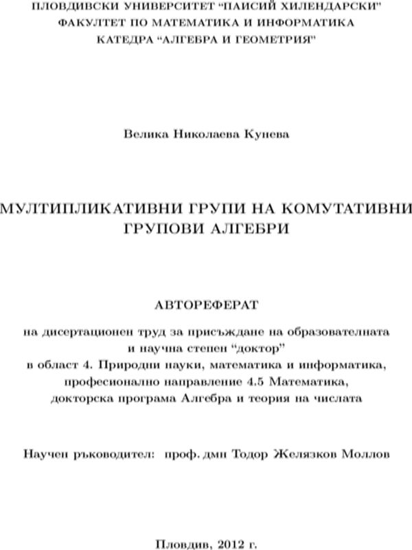 Мултипликативни групи на комутативни групови алгебри