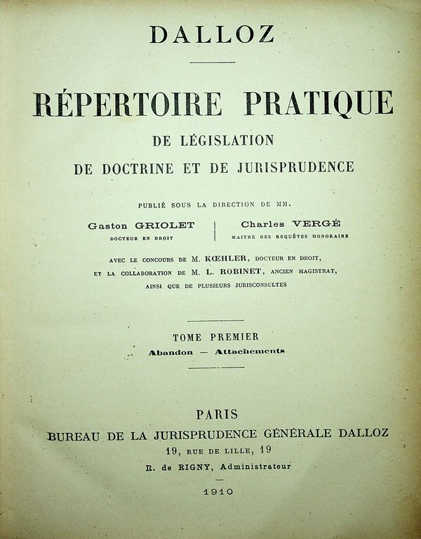 Repertoire pratique de legislation de doctrine et de jurisprudence