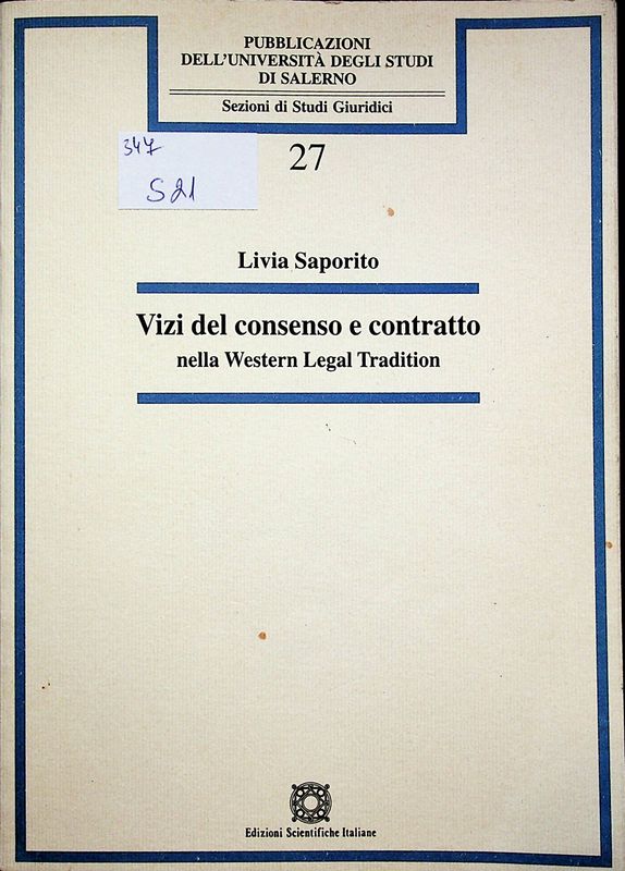 Vizi del consenso e contratto nella Western Legal Tradition