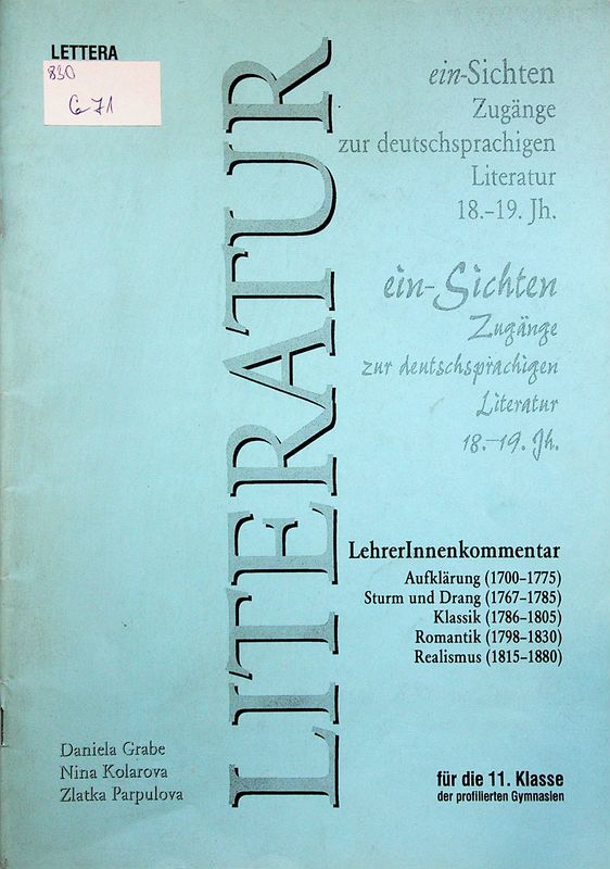 Literatur fur die 11. Klasse der profilierten Gymnasien